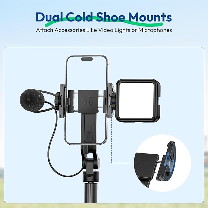 ULANZI TT88 Magnetic Tripod for iPhone 17, 57" Extendable Selfie Stick w Remote, 2-in-1 Phone Clip & Dual Cold Shoe Mounts-Lightweight Phone Tripod Stand for Vlogging, Travel, Video Recording, White