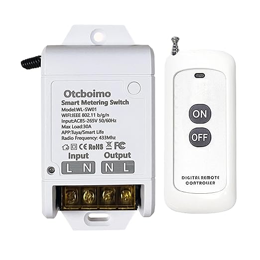 30A Heavy Duty WiFi Wireless Smart Switch with Energy Monitoring, DIY Switch for Smart Home Automation, Tuya APP / RF433Mhz 328FT Remote Control, Timer, Compatible with Alexa & Google Home