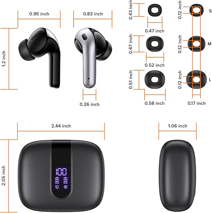 TAGRY Bluetooth Headphones True Wireless Earbuds 60H Playback LED Power Display Earphones with Wireless Charging Case IPX5 Waterproof in-Ear Ear buds with Mic for TV Smart Phone Laptop Computer Sports