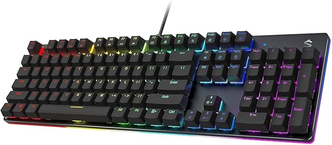 Black Shark RGB Mechanical Gaming Keyboard LED Backlit Wired Keyboard with Red Switches, Fully Programmable, Anti-Ghosting 104 Keys for Desktop PC, Sixgill K2