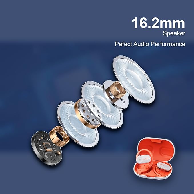 for Open Ear Headphones, True Wireless Earbuds, Bluetooth Headphones,16.2mm Speakers, Bluetooth 5.4 Headset with Mic for Meeting/Sports/Running/Cycling/Driving/Gaming/Gym/Travel (White)