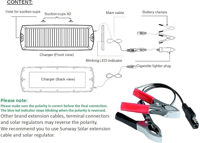 Sunway Solar Car Battery Trickle Charger & Maintainer 5W Solar Panel Power 12V Charger kit Portable Waterproof for Automotive RV Marine Boat Truck Motorcycle Trailer Tractor Powersports Snowmobiles
