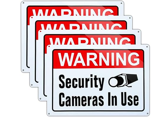 Video Surveillance in Use Sign, Warning Security Cameras in use Sign, Large 10x14 Inch Aluminum UV Ink Printed for House and Business (4-Pack)