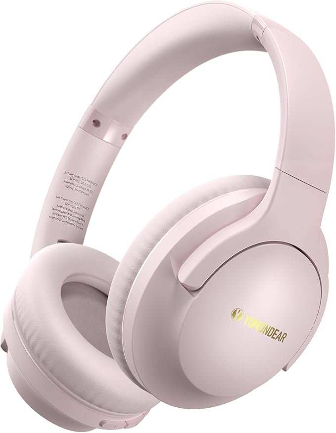 Bluetooth Headphones Over Ear, 80H Playtime Wireless Headphone with 3 EQ Modes, Built-in Mic, Deep Bass, HiFi Stereo Foldable Wireless Headset for iPhone PC Travel Workout Office (Pink)