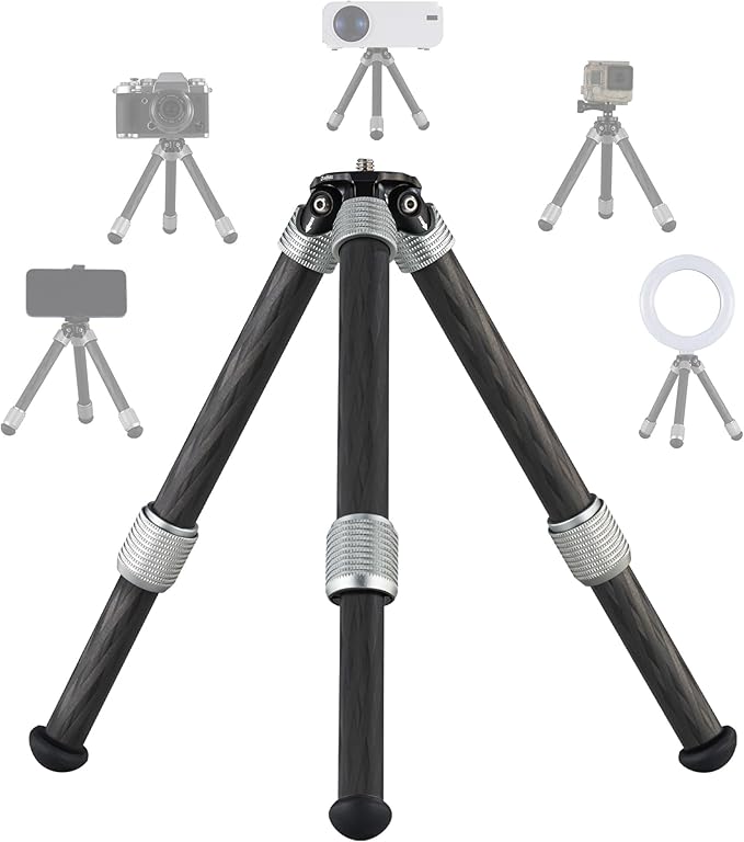 Carbon Fiber Small Tabletop Travel Tripod, Weight 108g/0.23lb, Maxload 5kg/11lb, Lightweight Tripod Stand, 1/4" Inch Screw, for Camera/Phone Holder/Projector/Live Stream Light (MT-02CL)