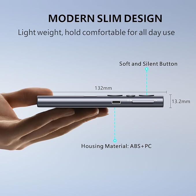 Norwii N95s BLE Presentation Clicker with Digital Pointer for PowerPoint Presentation on TV Screen and Projection Screen, Wireless Presenter Remote with Countdown Timer (Green Light-USB-AC)