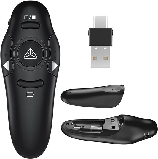 2-in-1 USB Type-C Presentation Clicker, Clikcer for Powerpoint Presentations, Presentation Clicker Wireless Presenter Remote Clicker with Volume Control, Presentation Remote Google Slide Advancer