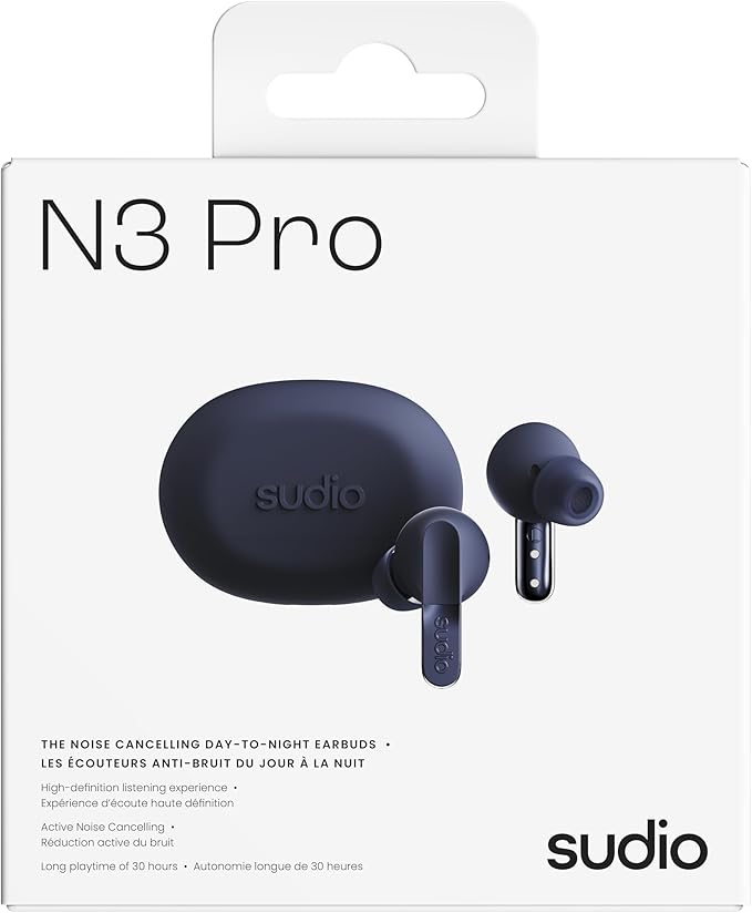 sudio N3 Pro Wireless Earbuds – Active Noise Cancelling (ANC), 30-Hour Playtime, Sweat & Splashproof, Eco-Friendly Design with Recycled Materials, Comfortable Fit, Premium Metallic Finish (Blue)