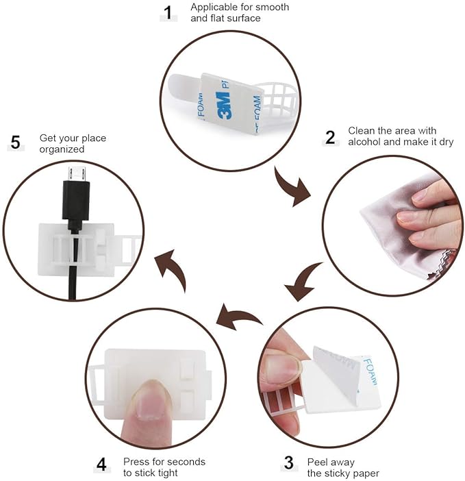 Adhesive Cable Management Clips, 100Pcs Adjustable Nylon Cable Strap Ties Wire Clips Clamps Organizer with Strong Adhesive Tape, Extra Screw & Hole for Strong Fixation Home Office - 3.55 Inch White
