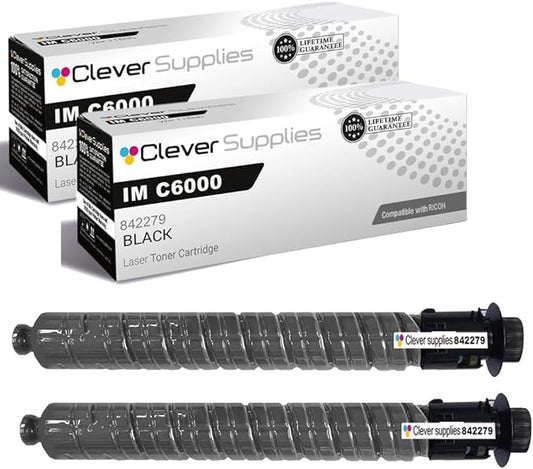 Clever Supplies CS Replacement Compatible with Ricoh IM C6000 Toner Cartridge 842279 to use with IM C4500 (Black, 2-Pack)