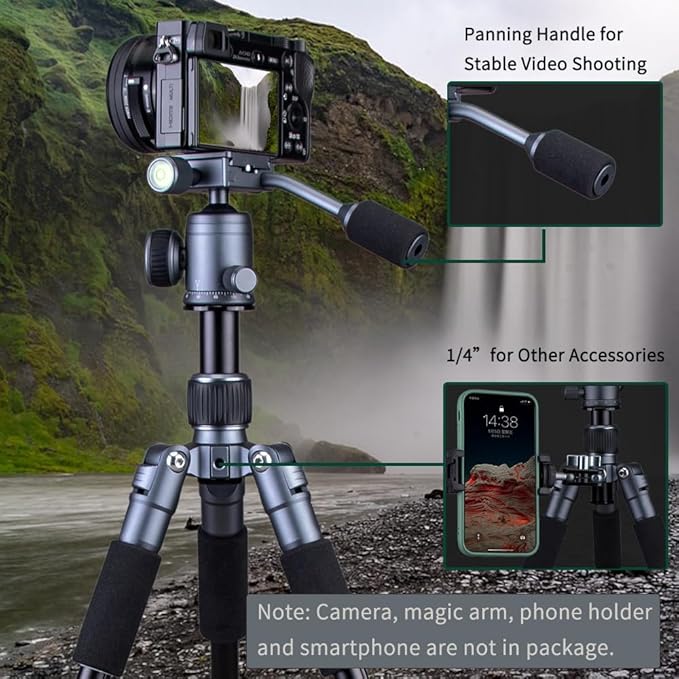 Portable Desktop Mini Tripod with Panning Handle, 20" / 52cm Desk Tabletop Aluminum Alloy with 360° Ball Head, Compact Tripod for DSLR Camera Video Camcorder, Load up to 13lb / 6kg