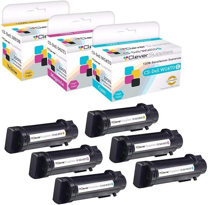 CS Replacement Toner Cartridge Compatible with Dell H625cdw WG4T0 Cyan 042T1 Magenta 2RF0R Yellow H625cdw H825cdw S2825cdn 6 Color Set