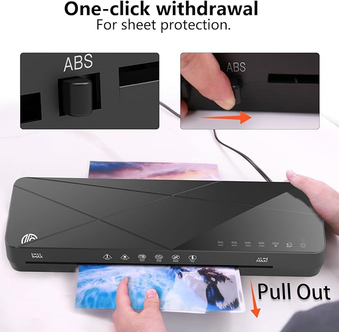 Crenova Laminator Machine 13 inch, Laminating Machine 60s Quick Warm Up Auto Off, Cold Hot Lamination Machine with ABS Jam Free, Laminator for Home Office School, Black