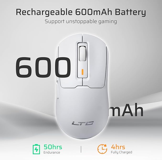 LTC GM024 Tri-Mode Wireless Gaming Mouse, 59g Ultra-Light Ergonomic Gaming Mouse 2.4Ghz/BT/Wired, 6-Level DPI 4800 Max, 1000Hz, 5 Programmable Buttons, Pro Software