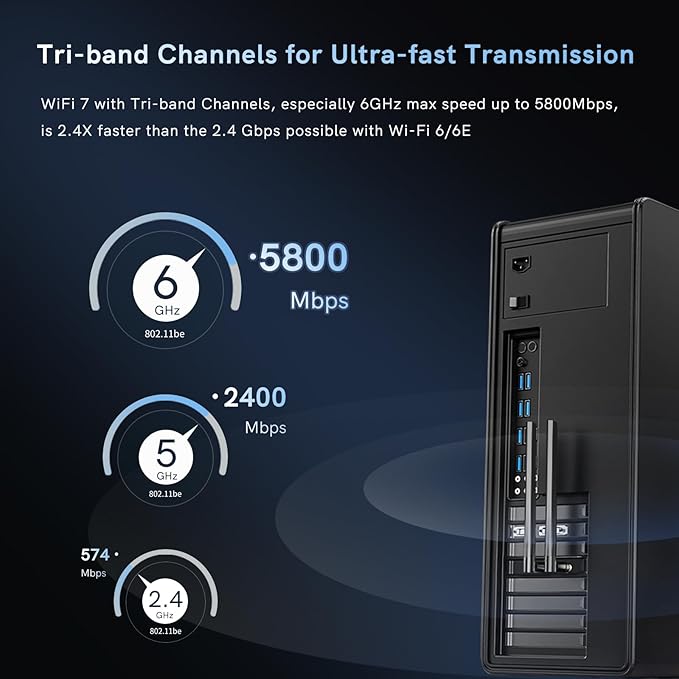 WiFi 7 Network Card 8774Mbps QFly PCIe WiFi Card with Bluetooth 5.4, BE200 Chipset, Tri-Bands(6GHz/5GHz/2.4GHz) Wireless Network Adapter for PC, Support Win11(64 bit), only Support Intel CPU