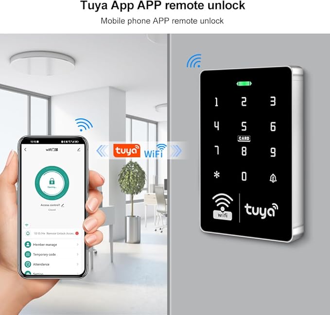WiFi Smart Access Controller, IP68 Waterproof RFID Keypad, Tuya APP Remote Control, Wiegand 26/34, Dual-Frequency(125KHz/13.56MHz), Unlocking Records Tracking