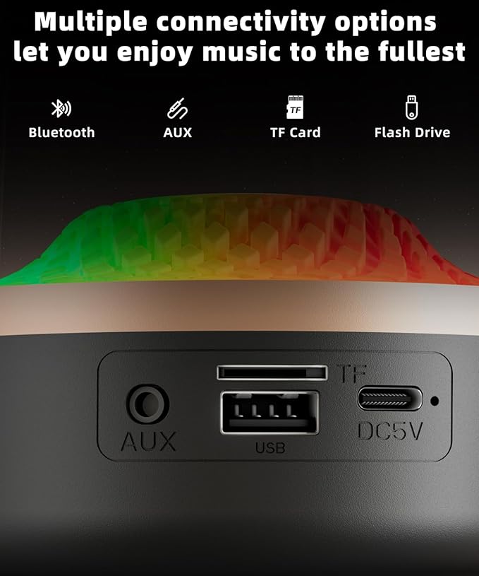 Bluetooth Speaker with HD Sound and Lights, Portable Wireless, Long-lasting battery life, TWS Pairing, for Home/Party/Outdoor/Travel/Beach, Stocking Stuffers, White Elephant Gifts for Adults (Black)