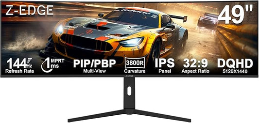 5K Monitor, Z-Edge 49 inch IPS Curved Gaming Monitor, DQHD 5120x1440 Computer Monitor,144Hz, 32:9 Ultrawide, 1ms MPRT, 400 cd/m², 10bit, UG49W HDMI*2, DP*1, USB-C, PIP/PBP, Adjustable Stand