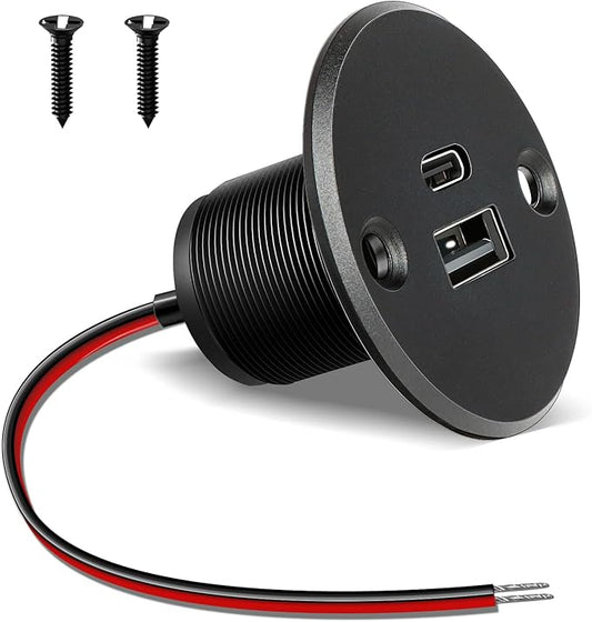 Acegoo RV USB Outlet All-Aluminum Type A + Type C Ports 12V/24V USB Charger, Recessed Mount 24W High-Speed Charging Socket, PD3.0 & QC3.0 Fast Charger for Camper Trailer Van Car Boat Golf Cart