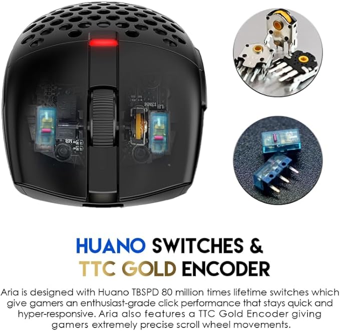 FANTECH ARIA XD7 Wireless Gaming Mouse Pixart 3395 Gaming Sensor 26000 DPI, HUANO Switches, Super Lightweight 59 Grams and Ambidextrous Egg Shape, 3 Mode Connectivity, Black