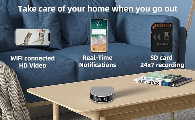 LIZVIE Clock Spy Camera Charger, 15W 1080P WiFi Camera - Mini Wireless Nanny Cam with Night Vision - Indoor Home Security Surveillance.