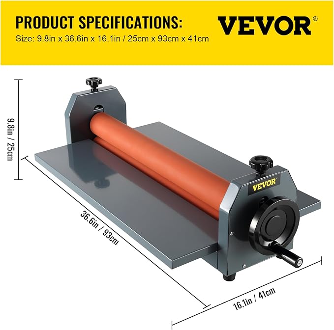 VEVOR 29.5 Inch Cold Laminator Machine 10mm Manual Vinyl Photo Film Cold laminator Hand Crank Pressure Cold Roll laminator(29.5 Inch)