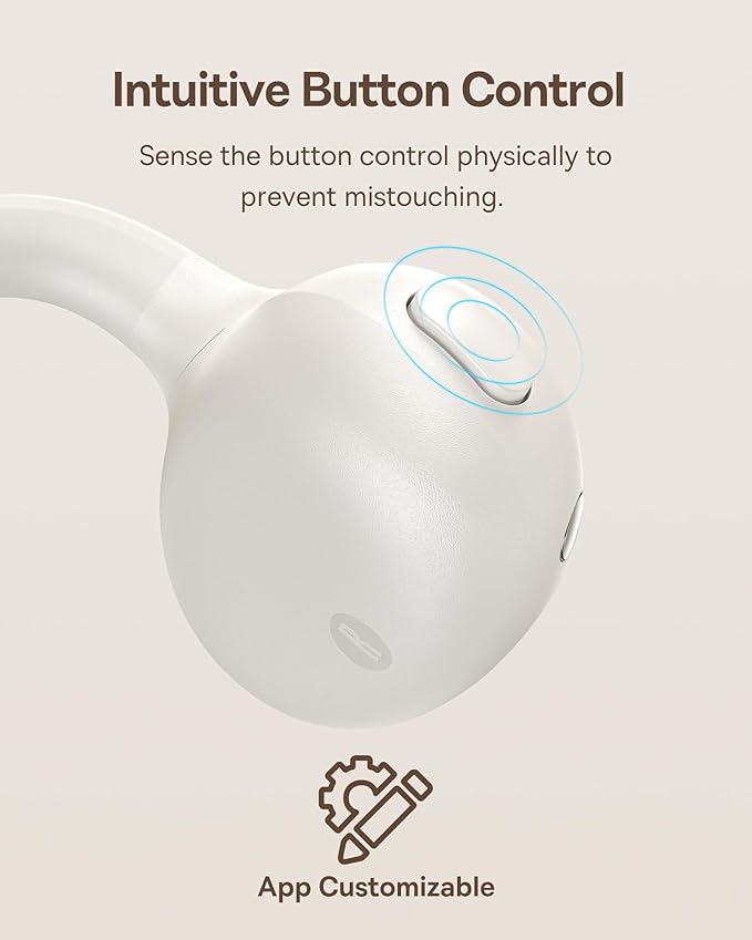 Baseus Bowie MC1 Open Ear Clip-On Earbuds, Adaptive Comfort with Anti-Drop Design, Impactful Sound with Adaptive Bass Boost, Adaptive Noise Cancelling Calls, IP57 Waterproof, 40H Playtime, Lightweight