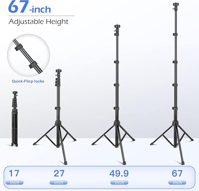 Sensyne 67" Phone-Tripod, Extendable Cell Phone Tripod Stand & Selfie Stick with Wireless Remote and Phone Holder, Compatible with iPhone Android Phone, Camera