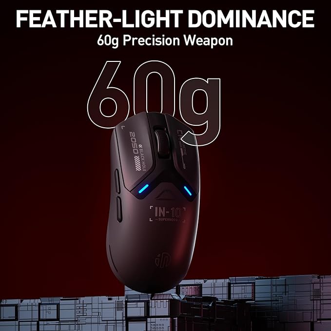 INPHIC IN10P Superlight Wireless Gaming Mouse, 60g, 8K Polling Rate, 26,000 DPI, Tri-Mode, PAW3395 Sensor, Fully Programmable