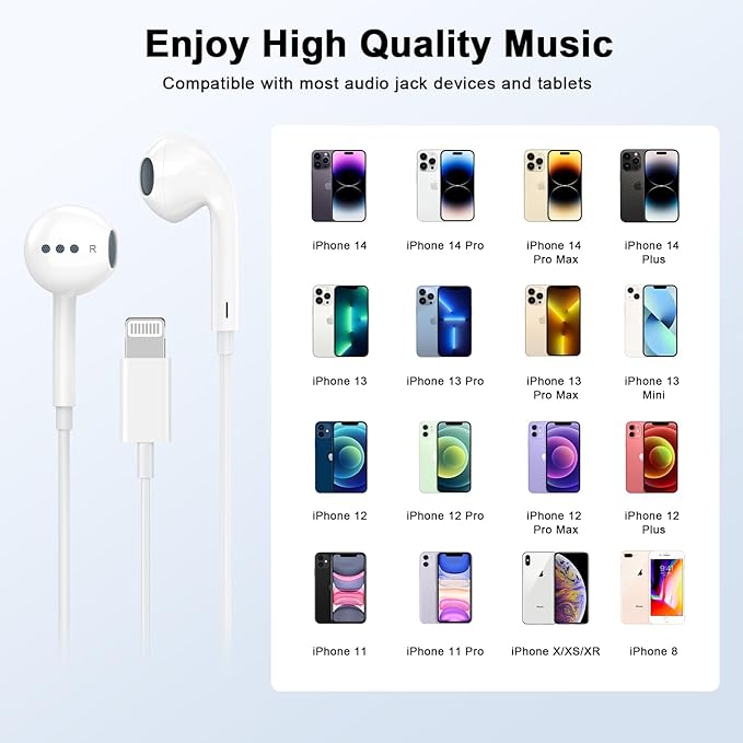 2 Pack Wired Headphones for iPhone Earbuds with Built-in Microphone & Volume Control HiFi Stereo Nosie Reduction Earphones for iPhone 14 13 12 11 Pro Max XS XR X 8 7 6, Plug and Play, Support All iOS