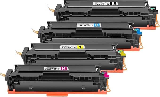 206X Toner Cartridges 4 Pack for Laser Jet M283cdw M283fdw M255dw Compatible for HP 206X 206A W2110X Compatible with Color Laser Jet Pro MFP M283fdw M283cdw M283fdn Pro M255dw M255nw Ink Cartridges