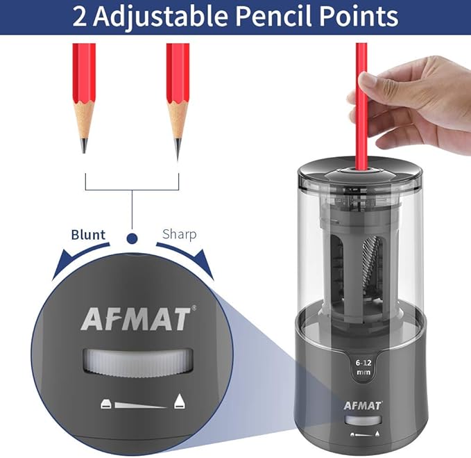 AFMAT PS91 Electric Pencil Sharpener, Heavy Duty Pencil Sharpeners for 6-12mm No.2/Colored Pencils, Auto Stop, Super Sharp & Fast, Electric Pencil Sharpener Plug in for Office, Home - Gray