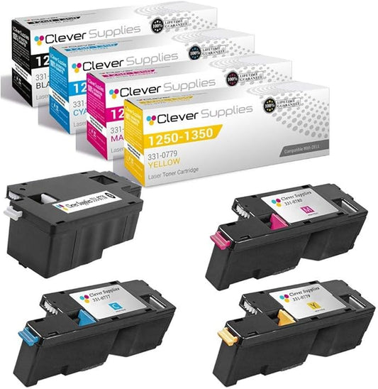CS Replacement Toner Cartridge Compatible with Dell 1250 331-0778 Black 331-0777 Cyan 331-0780 Magenta 331-0779 Yellow Color Laser 1250C Color Laser 1350CNW Color Laser 1355CN 4 Color Set