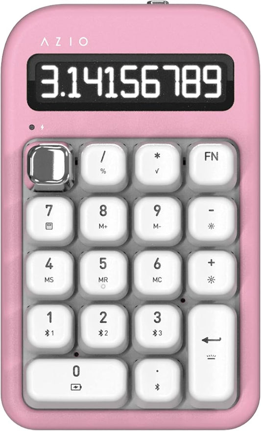 AZIO IZO Wireless Mechanical Calculator & Number Pad (Pink/Silver) - Bluetooth 5.0 & USB, Gateron-Red Mechanical Switch, 9 Backlight Modes, Rechargeable, PC & Mac Compatible, Pink Blossom (IN408)