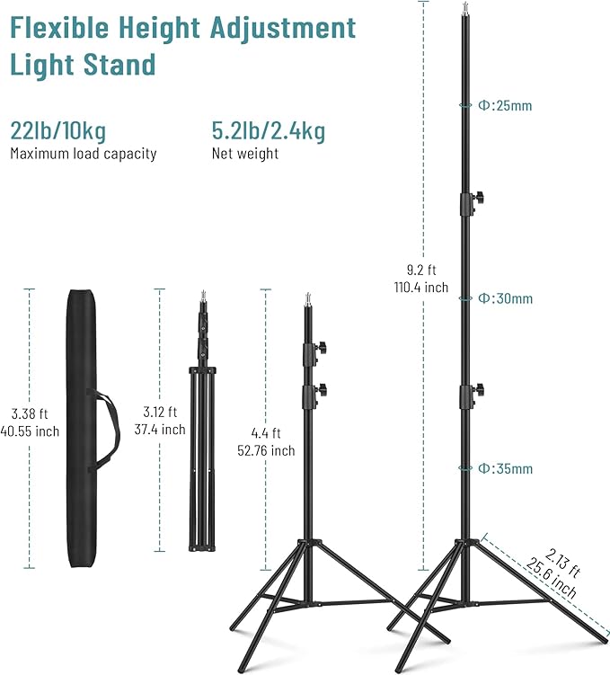 Photography Light Stand Heavy Duty Tripod, Sdfghj 9.2 ft/110''/280cm Aluminum Lighting Stand for Relfectors Photographic Portrait, Softbox, Umbrella, Strobe Light, Flash, Ring Light, with Carry Bag