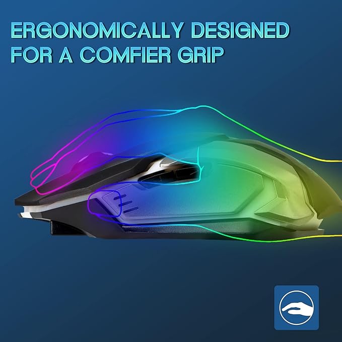 VEGCOO Wireless Gaming Mouse, C8 Silent Click Wireless Rechargeable Mouse with Colorful LED Lights and 3 Level DPI 400mah Lithium Battery for Laptop and Computer (Black)