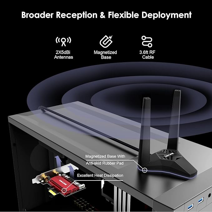 WAVLINK 2025 New AX5400M WiFi 6E PCIe Network Card, Tri-Band AX210 Wireless Adapter with Bluetooth 5.3, MU-MIMO, WPA3, OFDMA, Low-Profile Bracket, Heat Sink, for Windows 11/10 PC