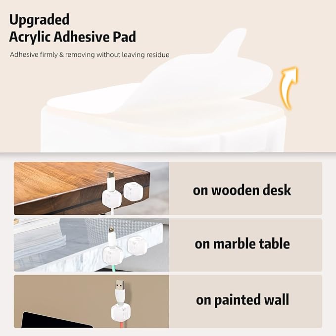 Magnetic Cable Clips Cord Organizer Holder, 6 Pack Adhesive Wire Holder Keeper Organizer USB Charging Cable Storage Holder for Home Office Phone Car Wall Desktop Nightstand Kitchen (White)