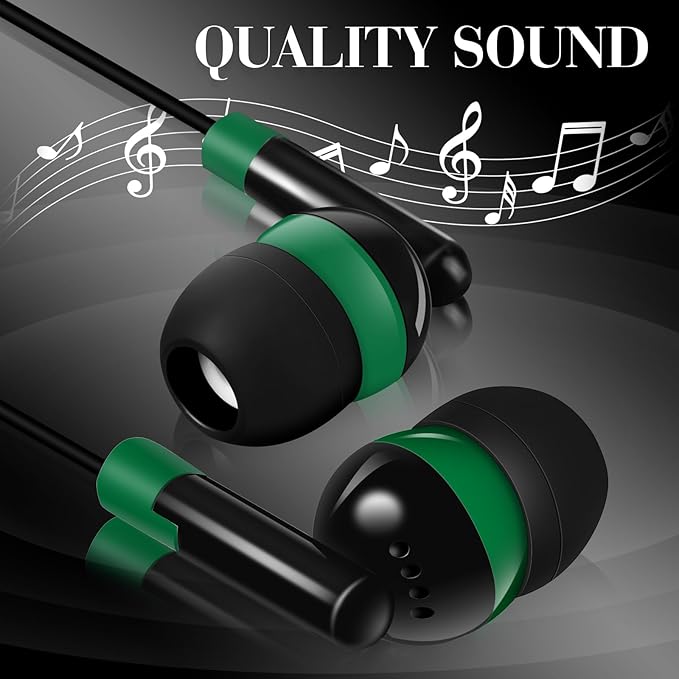 Kanayu 100 Pack Wired Earbuds Bulk for Classroom Ear Headphones Wired Basic Student Earbuds No Microphone with 3.5mm Jack for Kids Class Laptop School Library, Individually Bagged(Green)