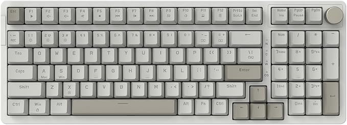 FIRSTBLOOD ONLY GAME. AK992 Retro Wired Mechanical Keyboard, 98 Keys Full Layout, Hot-Swappable USB Gaming Keyboard with Red Switches, Multimedia Keys Knob, Blue Backlit, Anti-Ghosting, Grey