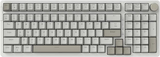 FIRSTBLOOD ONLY GAME. AK992 Retro Wired Mechanical Keyboard, 98 Keys Full Layout, Hot-Swappable USB Gaming Keyboard with Red Switches, Multimedia Keys Knob, Blue Backlit, Anti-Ghosting, Grey