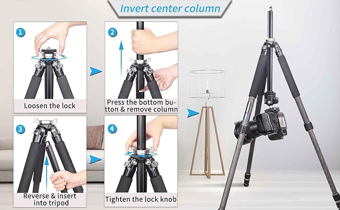 INNOREL Carbon Fiber Camera Tripod GT254C Professional Compact Portable Tripod for DSLR Camera Lightweight Camera Stand with Low Gravity Center Ballhead Special-Shaped Center Column Load 33.1lb/15kg