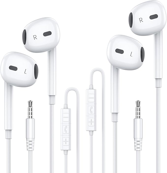 MOSWAG in Ear Headphones, Half in Ear Headphones with Mic Built in Volume Control Suitable for IPad, Android, MP3, Samsung Most 3.5mm Audio Devices