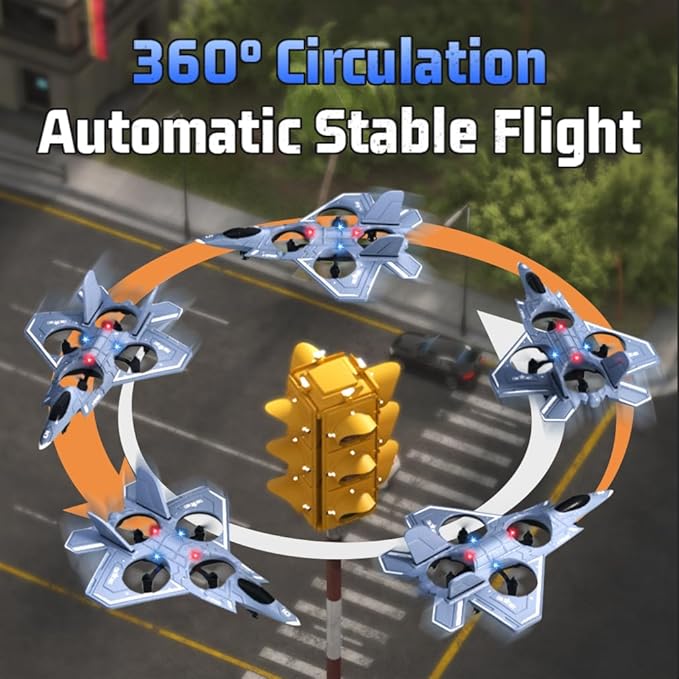 Foam RC Airplane for Kids and Beginners, Remote Control Plane Fighter Jet with Light, RC Helicopter Cool Lights Stunt Roll Hovering, Easy to Fly RC Aircraft Drone 360° Flip and 3 Batteries