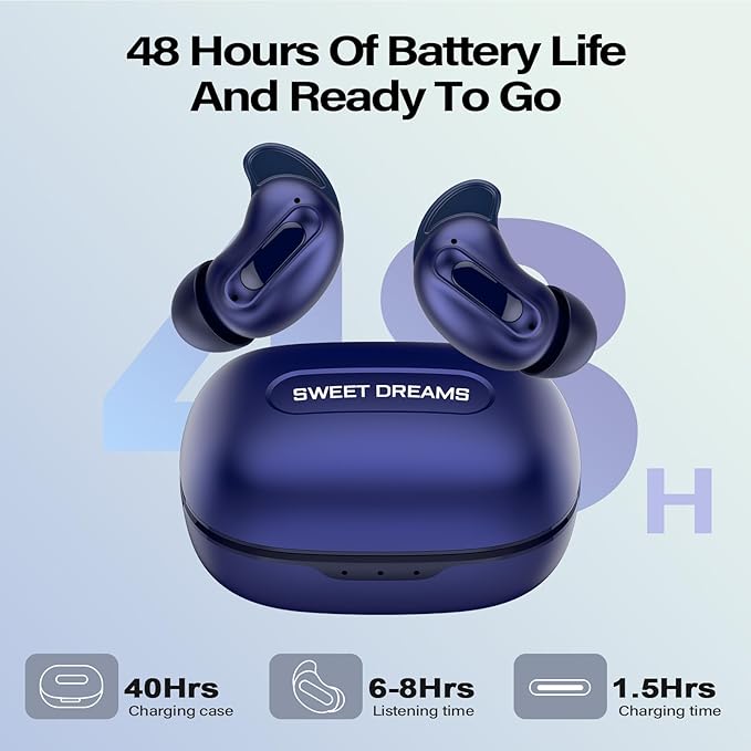 Sleep Earbuds, Mini ANC Wireless Earbuds Bluetooth 5.4 Headphones Deep Bass Stereo, 48H Playtime Ear Buds, 4 ENC Noise Cancelling Mic, In Ear IP7 Waterproof Earphones for Side Sleepers,Touch Control