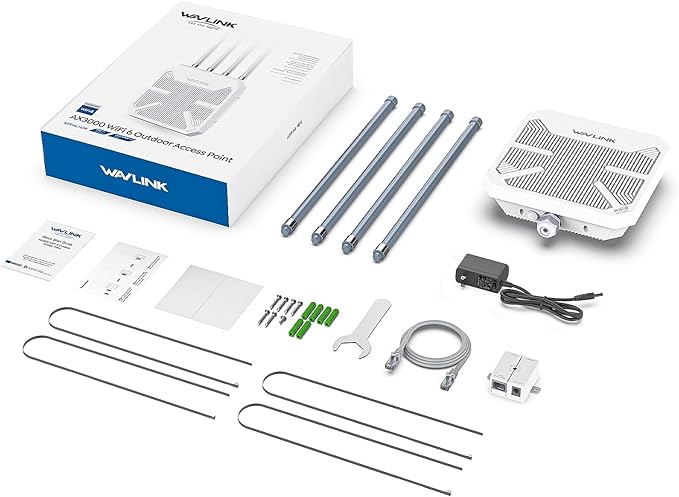 WAVLINK 2025 AX3000 WiFi 6 Wireless Outdoor Repeater, Long Range Outdoor WiFi Extender with Dual Band/PoE/IP67 /600mW of Power/Up to 256 Devices Work with Starlink, Support for Farm, Campsite