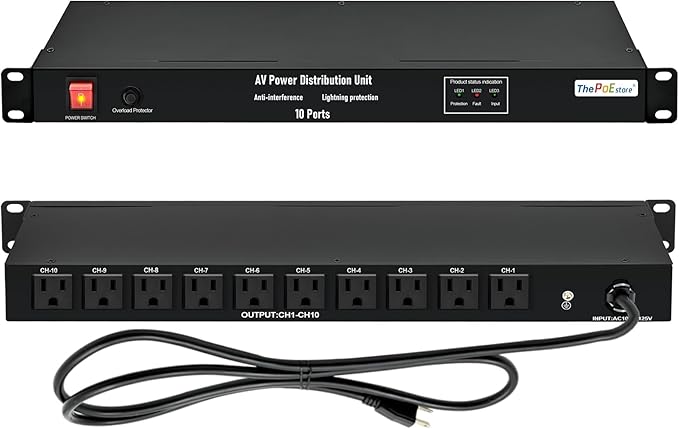 10 NEMA 5-15R Outlet Surge Protector PDU, 120V 15A 3600J 10KA, 1U Rack Mount Power Strip for Network Server Racks, AV Equipment, & More - 14AWG 6ft Cord, ETL Listed