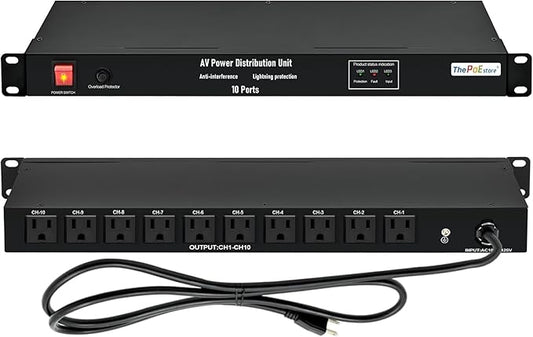 10 NEMA 5-15R Outlet Surge Protector PDU, 120V 15A 3600J 10KA, 1U Rack Mount Power Strip for Network Server Racks, AV Equipment, & More - 14AWG 6ft Cord, ETL Listed