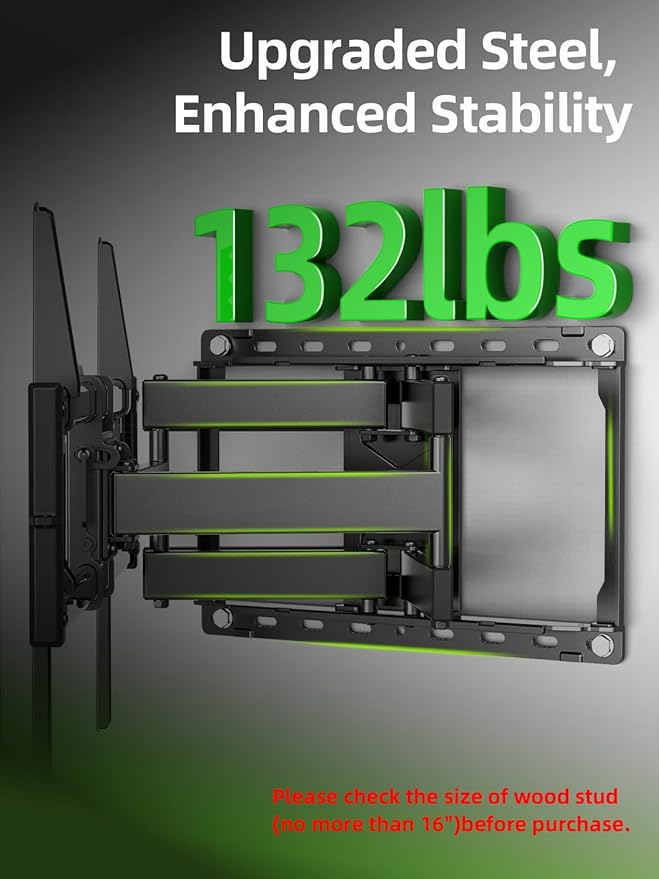 USX Mount Full Motion TV Wall Mount for Most 42-86 inch Flat Screen/LED/4K, TV Mount Bracket Dual Swivel Articulating Tilt 6 Arms, Max 16" Wood Studs, VESA 600x400mm, Holds up to 132lbs