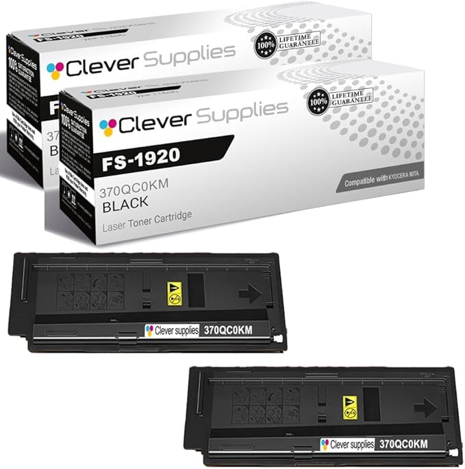 Clever Supplies CS Replacement Compatible with Kyocera FS-1920 Toner Cartridge 370QC0KM 370QD0KM to use with FS3820 FS3820N FS3830N (Black, 2-Pack)